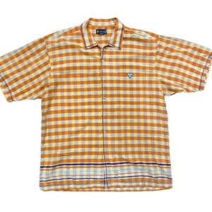 Paco Vintage Y2K Orange Plaid Short Sleeve Button Front Shirt Men's Size XXL